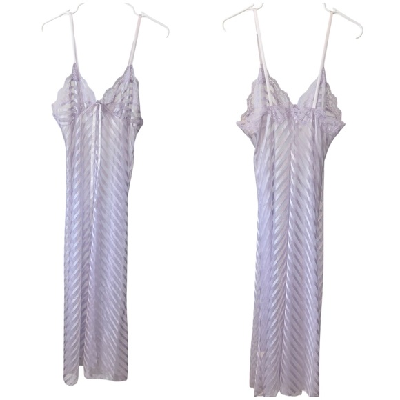 VTG Montgomery Ward Lavender Sheer Satin Lace Romantic‎ Nightgown Dress L NWT - Picture 1 of 8